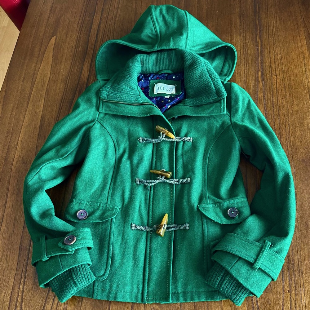 Vintage Thinsulate Green Wool Pea Coat with Toggles - Size Small